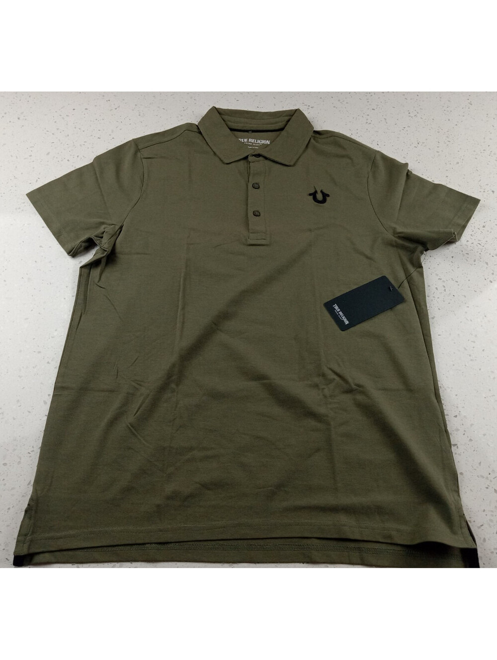True Religion Polo Shirt Mens Small Olive Green Black Horseshoe Logo NWT S